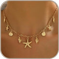 Shell Starfish Necklace for Women, 14K Gold Plated Boho Layered