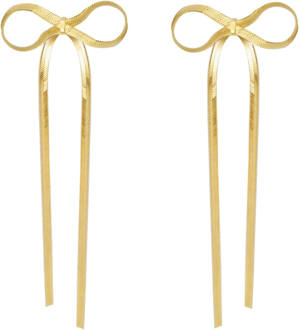 18K Gold Plated Bow Dangle Earrings