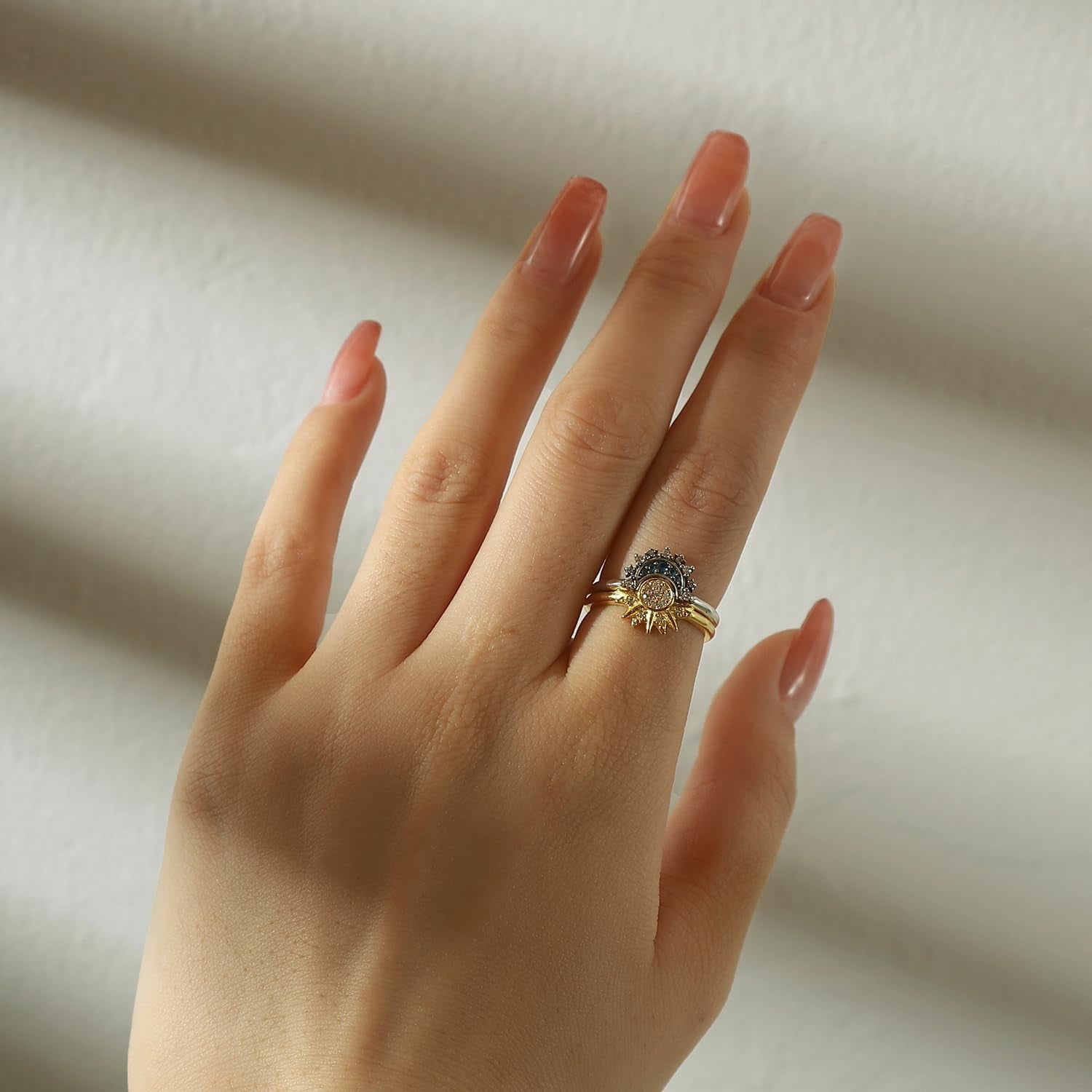 Celestial Sun and Moon Stackable Ring Set, Gold/Silver Plated