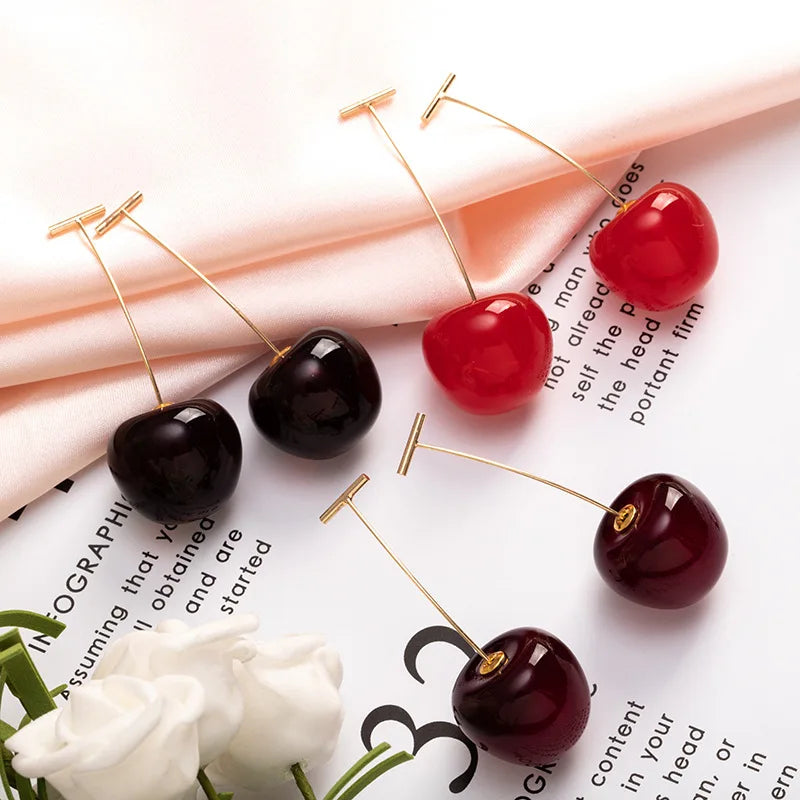 Cherry Charm Pendant Earrings, Fruit Jewelry