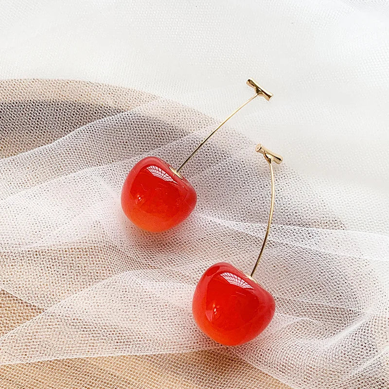 Cherry Charm Pendant Earrings, Fruit Jewelry