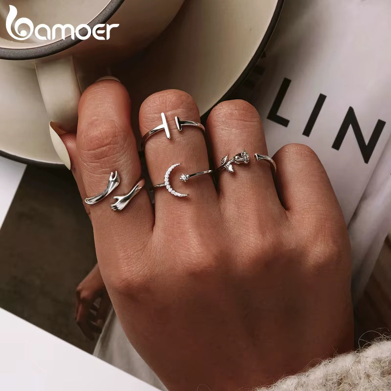 925 Sterling Silver Hug Open Ring, Adjustable Gift Ring