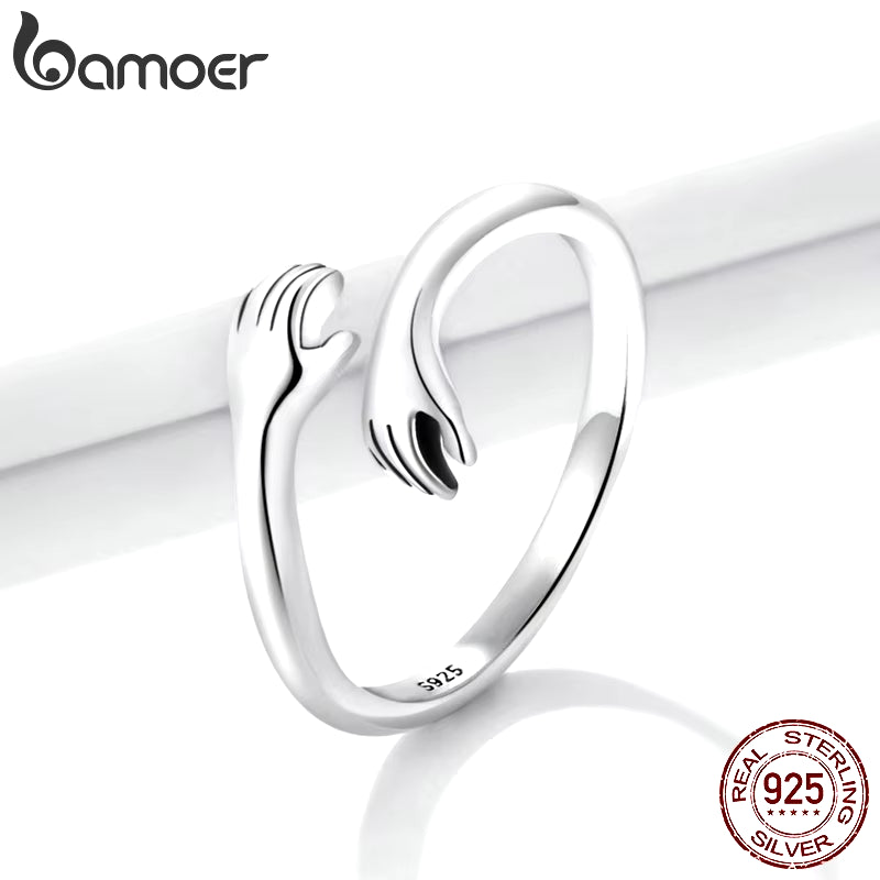 925 Sterling Silver Hug Open Ring, Adjustable Gift Ring