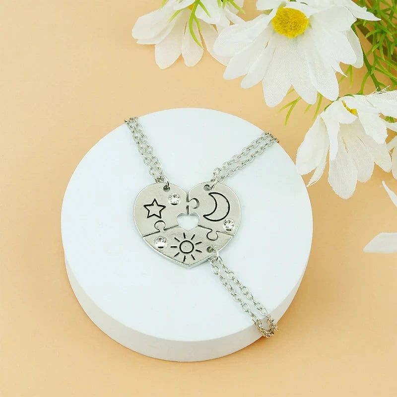 Trendy Sun Moon Star Cloud Charm Friendship Necklace Set