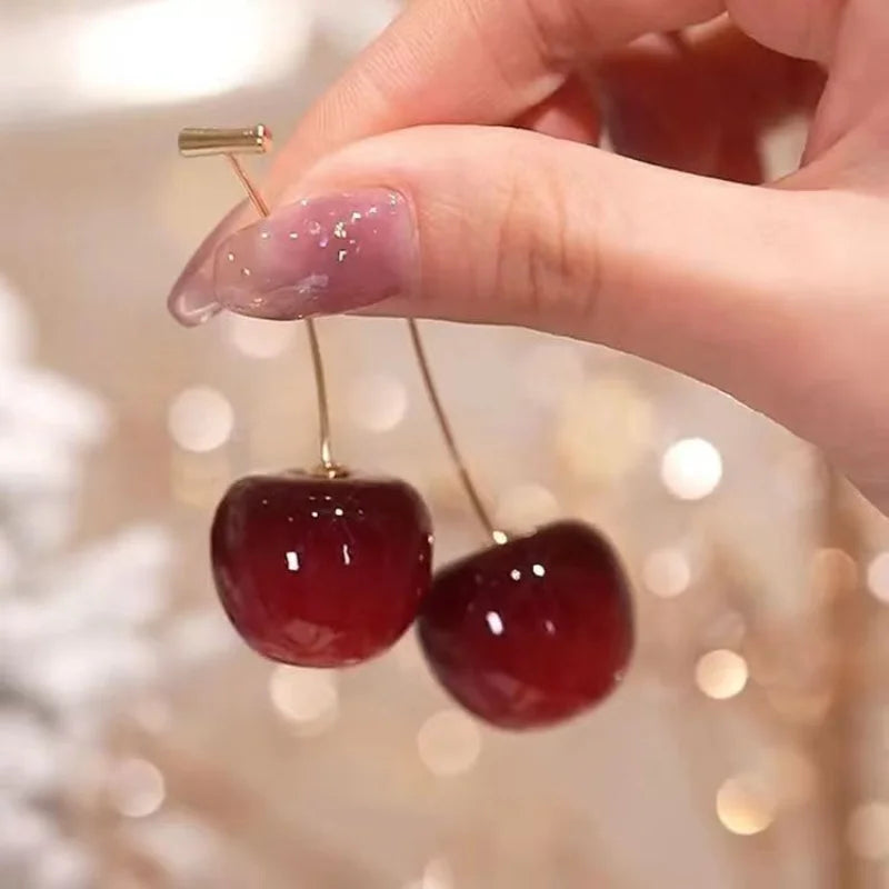 Cherry Charm Pendant Earrings, Fruit Jewelry