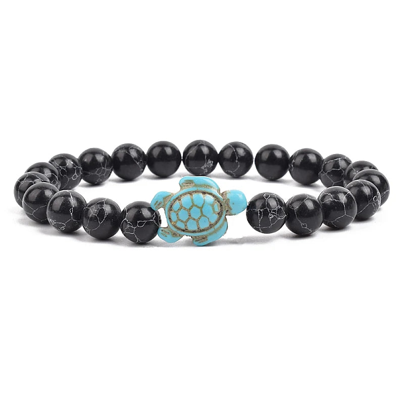 8Mm Sea Turtle Turquoise Bead Bracelet, Boho Beach Jewelry