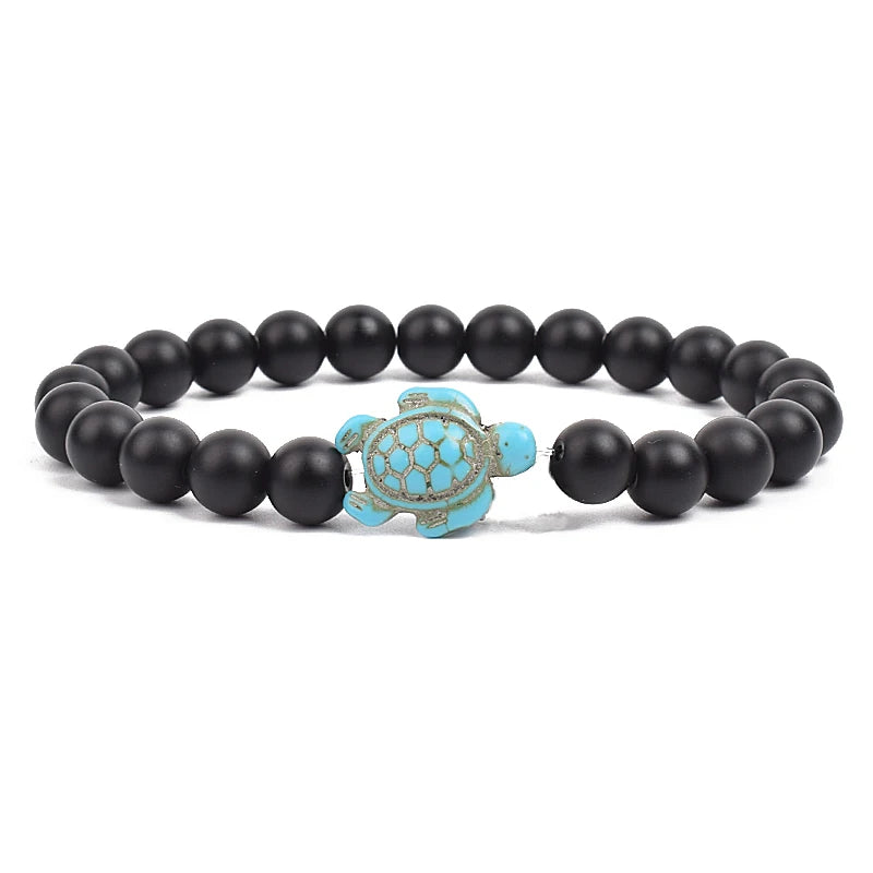 8Mm Sea Turtle Turquoise Bead Bracelet, Boho Beach Jewelry