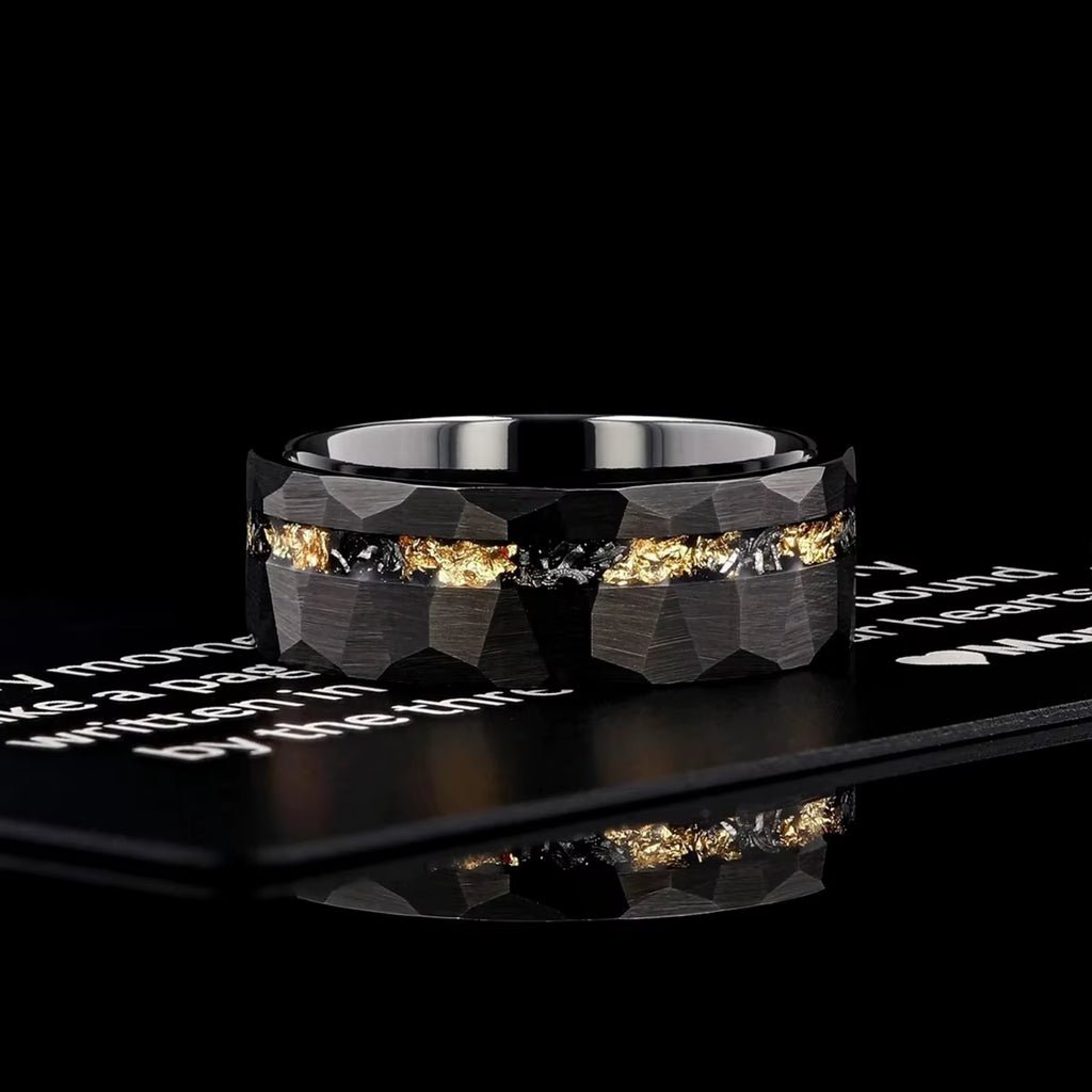 Men'S 8Mm Black Meteorite Tungsten Wedding Band Ring