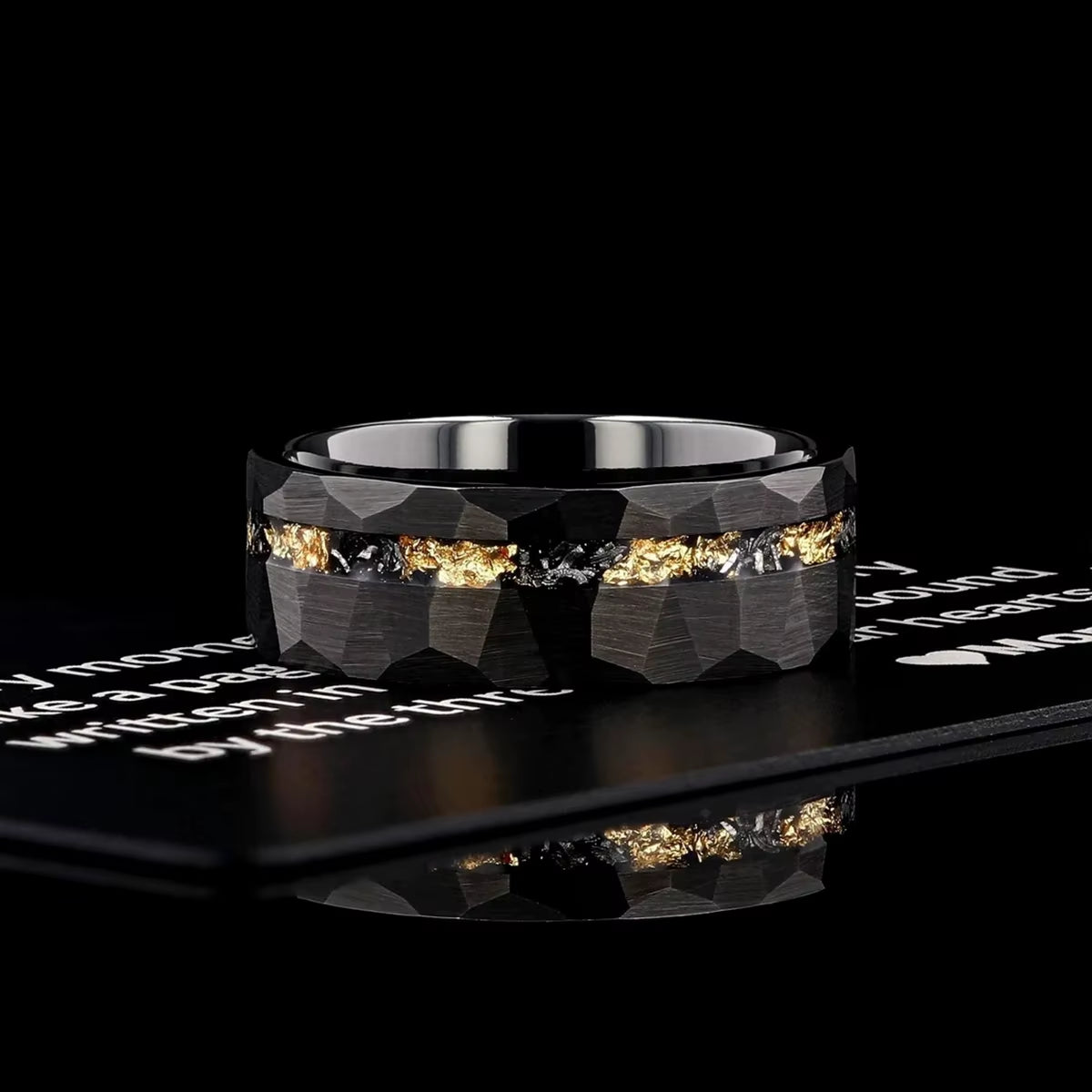 Men'S 8Mm Black Meteorite Tungsten Wedding Band Ring