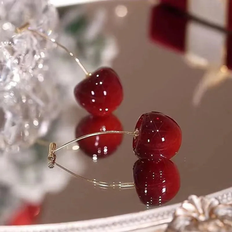 Cherry Charm Pendant Earrings, Fruit Jewelry