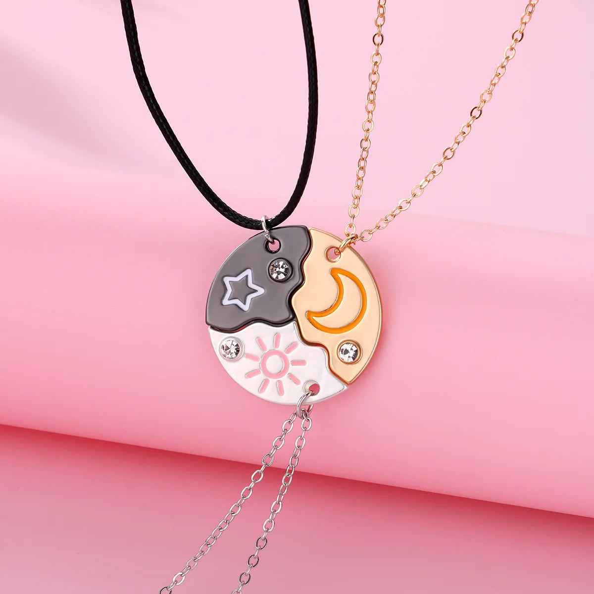 Trendy Sun Moon Star Cloud Charm Friendship Necklace Set