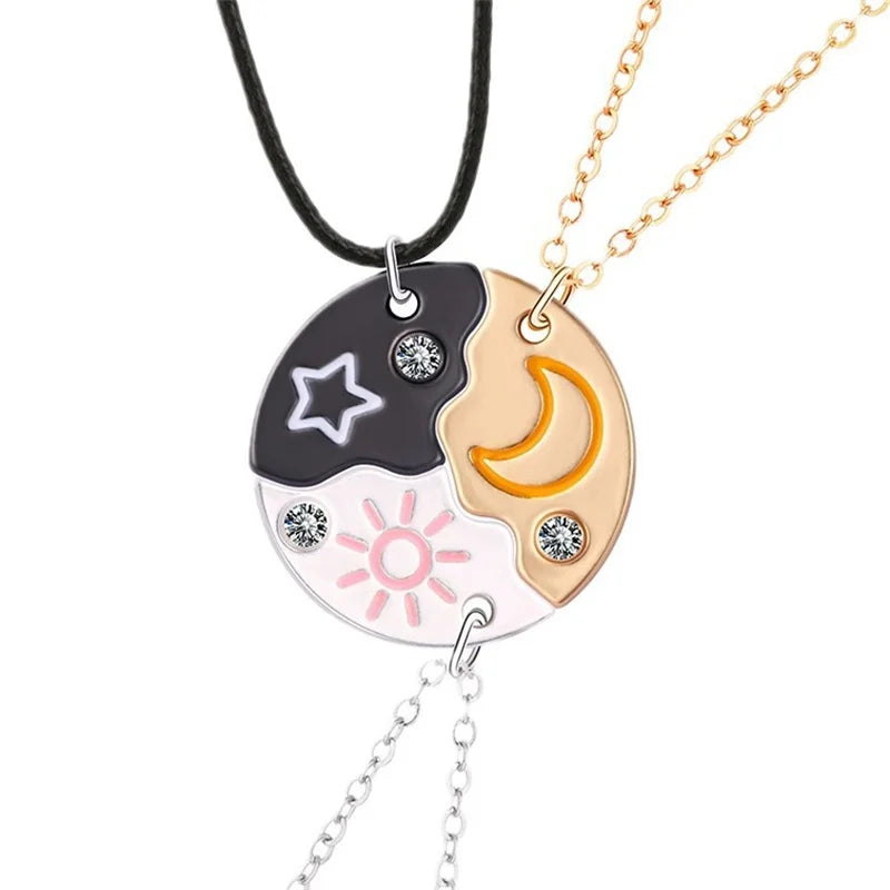 Trendy Sun Moon Star Cloud Charm Friendship Necklace Set