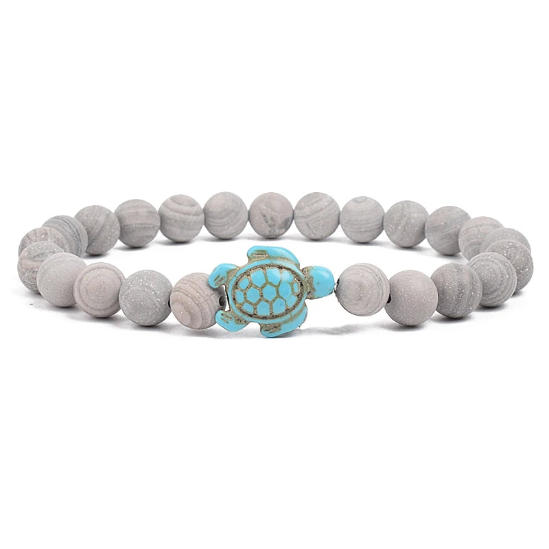 8Mm Sea Turtle Turquoise Bead Bracelet, Boho Beach Jewelry