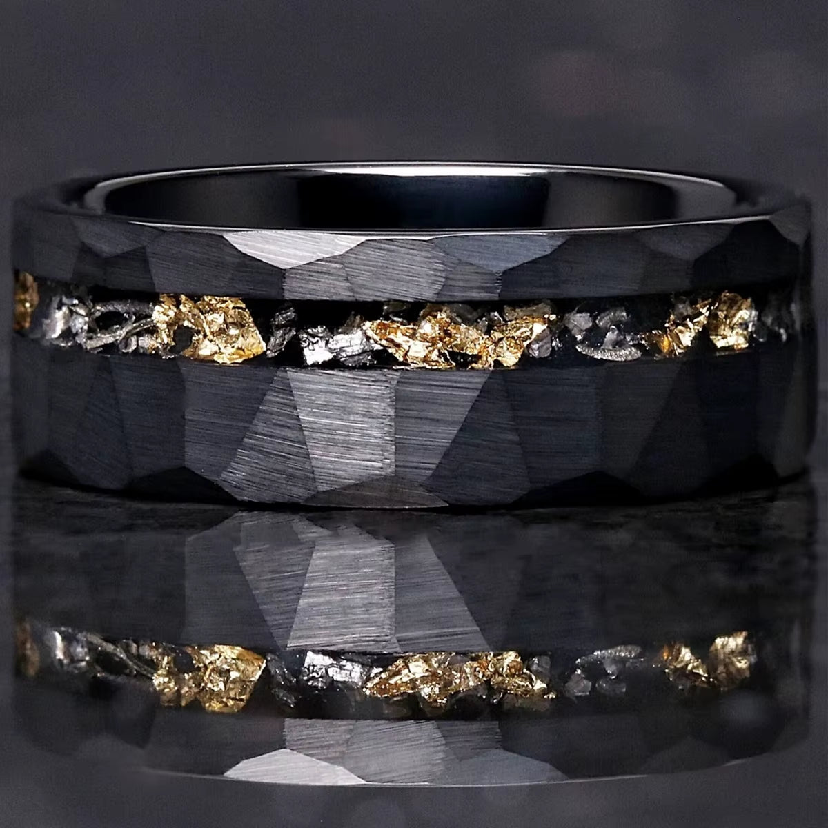 Men'S 8Mm Black Meteorite Tungsten Wedding Band Ring
