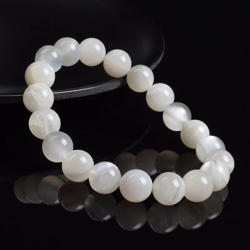 Natural White Moonstone Bead Bracelet, 8Mm Celestial Gemstone Jewelry