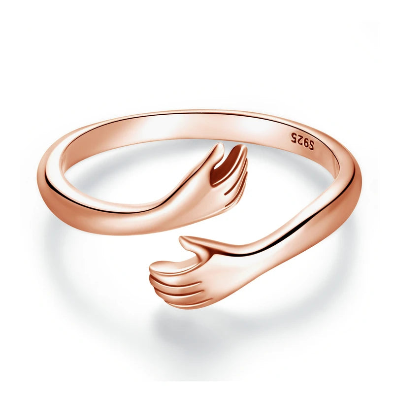 925 Sterling Silver Hug Open Ring, Adjustable Gift Ring