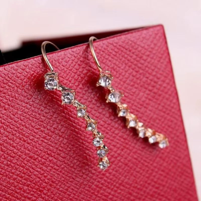 Gold Rhinestone Ear Clip Earrings, Elegant Gem Earrings