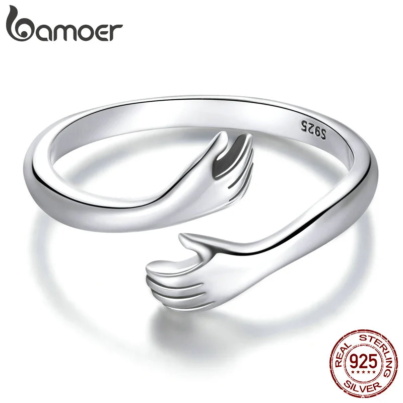 925 Sterling Silver Hug Open Ring, Adjustable Gift Ring