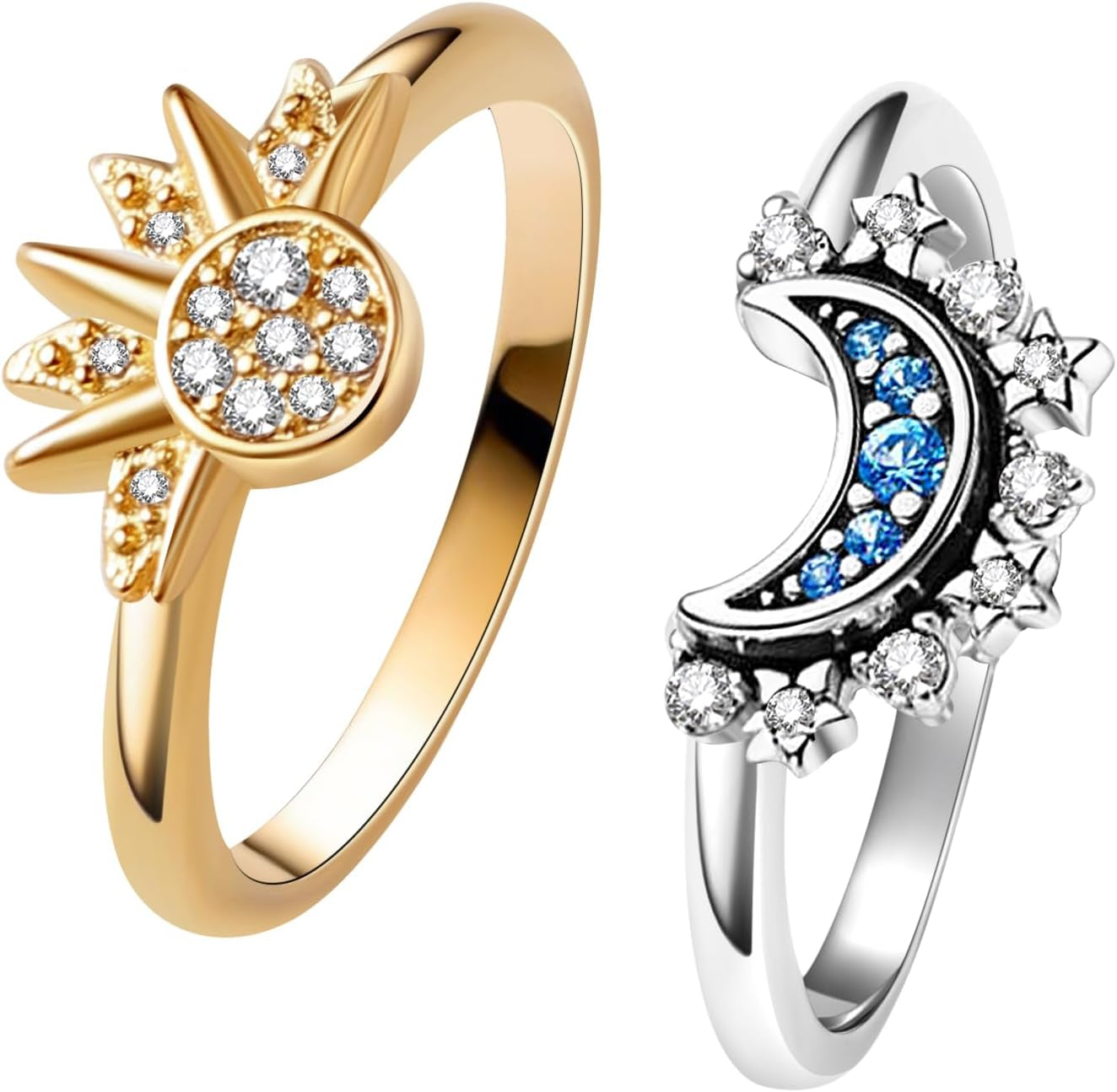 Celestial Sun and Moon Stackable Ring Set, Gold/Silver Plated