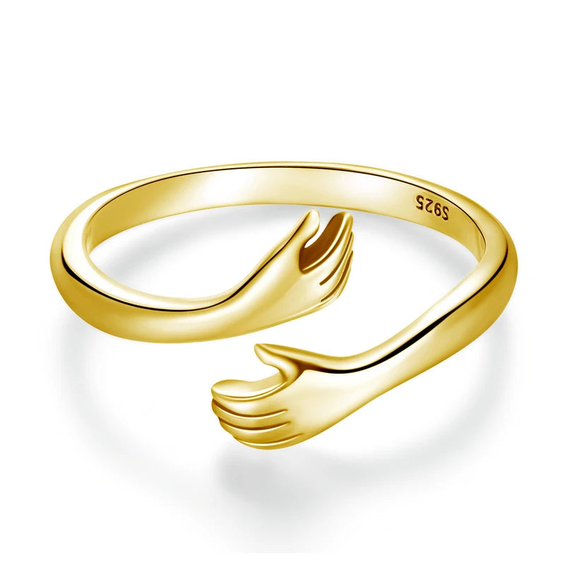 925 Sterling Silver Hug Open Ring, Adjustable Gift Ring