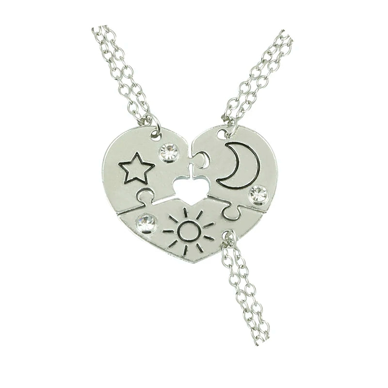 Trendy Sun Moon Star Cloud Charm Friendship Necklace Set
