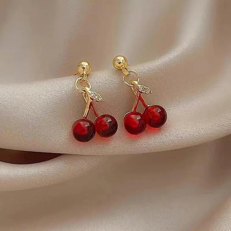 Cherry Charm Pendant Earrings, Fruit Jewelry