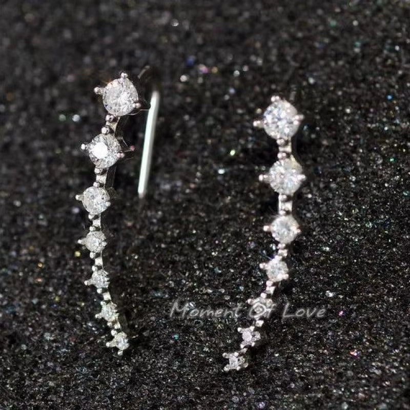 Gold Rhinestone Ear Clip Earrings, Elegant Gem Earrings