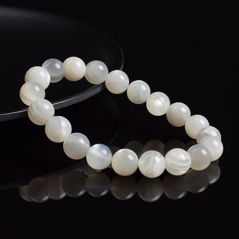 Natural White Moonstone Bead Bracelet, 8Mm Celestial Gemstone Jewelry