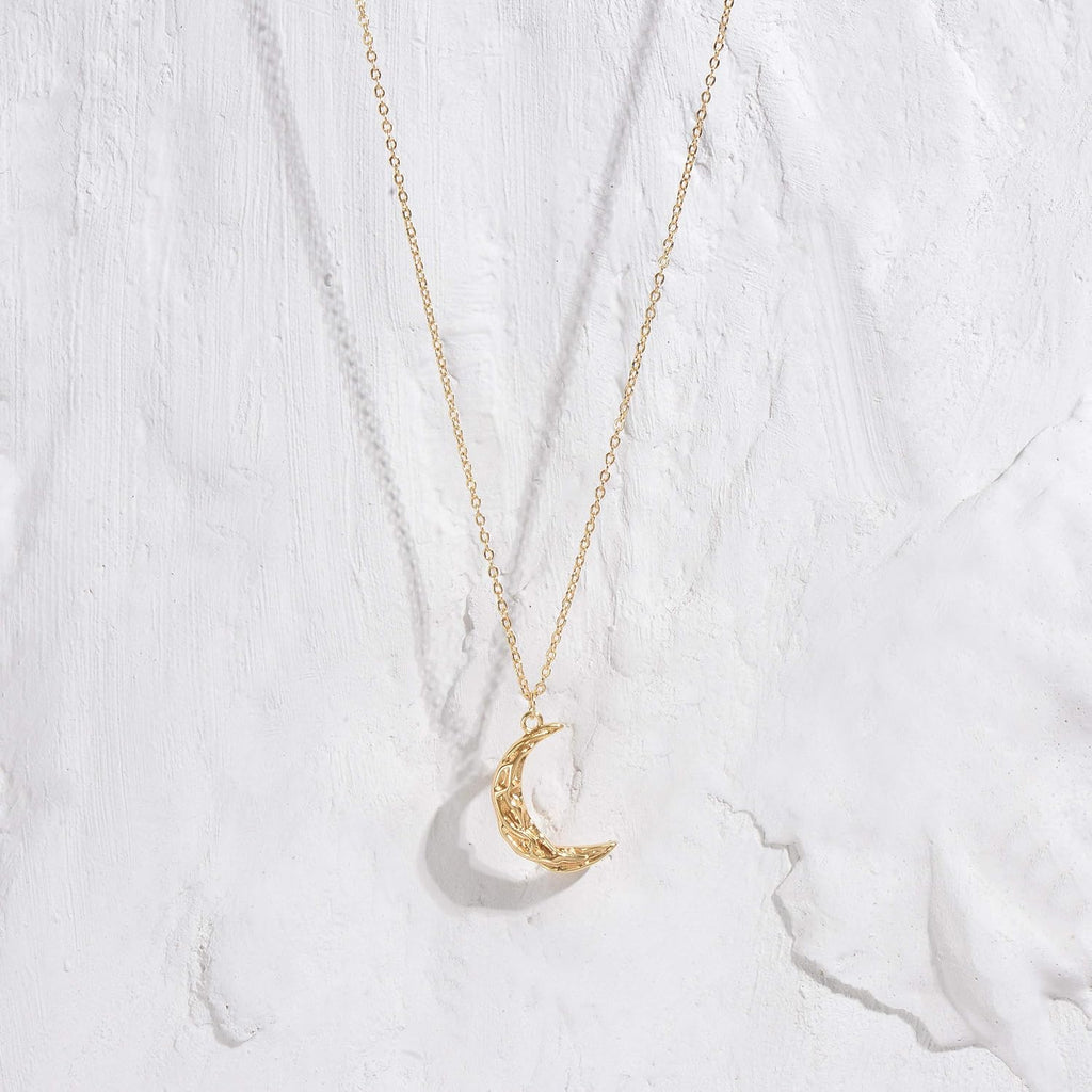 Layered Moon Star Necklace Pave CZ 14K Gold Plated