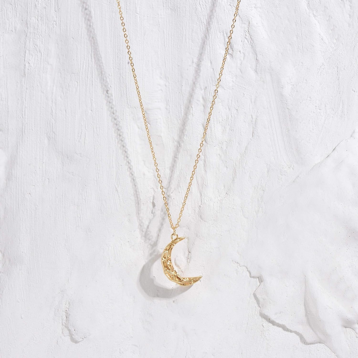Layered Moon Star Necklace Pave CZ 14K Gold Plated