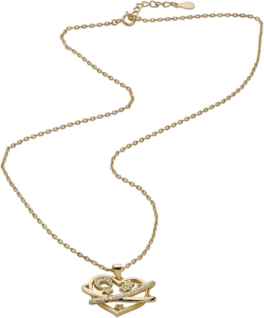 925 Sterling Silver Cosmic Moon and Star Heart Pendant Necklace