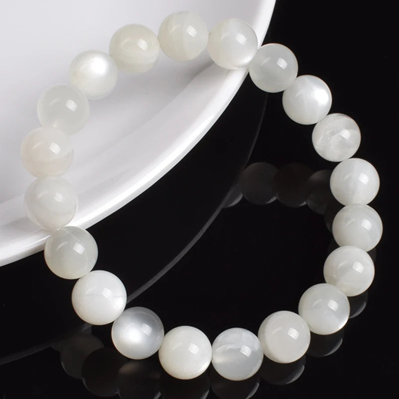 Natural White Moonstone Bead Bracelet, 8Mm Celestial Gemstone Jewelry