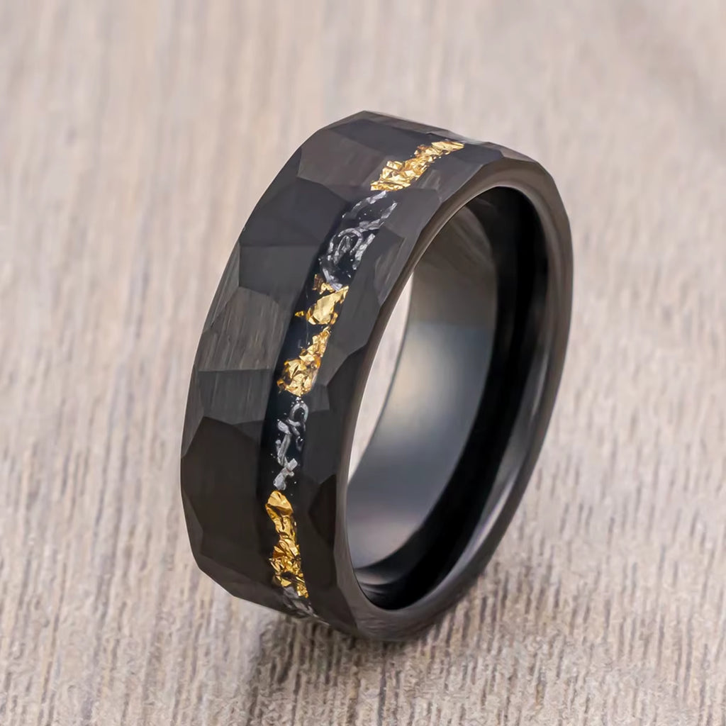 Men'S 8Mm Black Meteorite Tungsten Wedding Band Ring