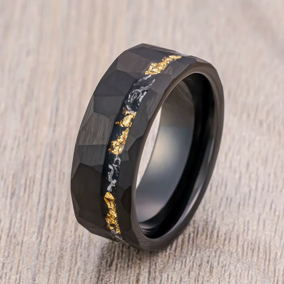 Men'S 8Mm Black Meteorite Tungsten Wedding Band Ring