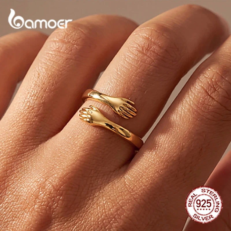 925 Sterling Silver Hug Open Ring, Adjustable Gift Ring