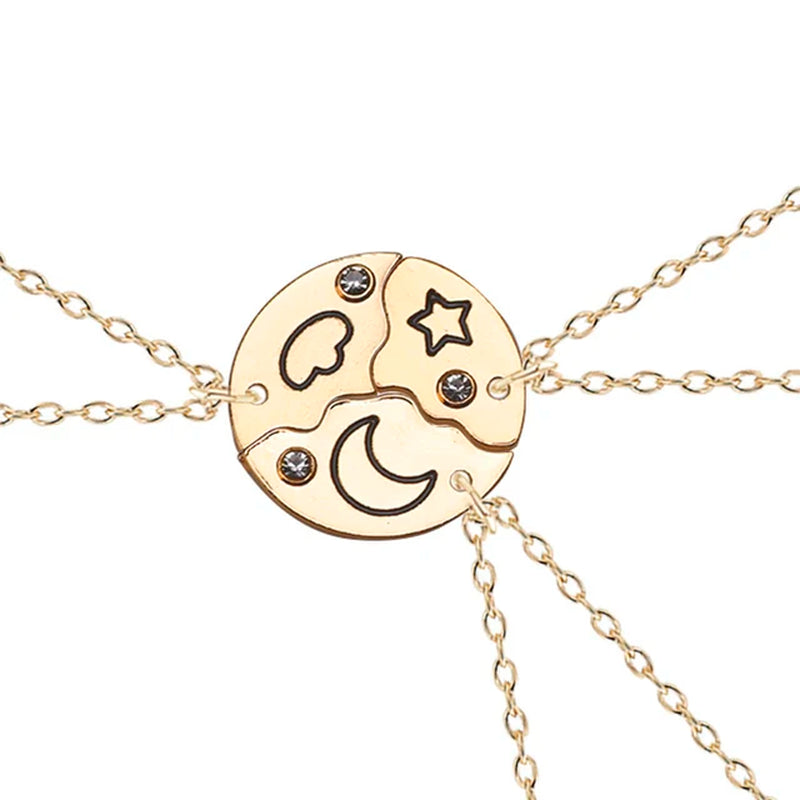 Trendy Sun Moon Star Cloud Charm Friendship Necklace Set