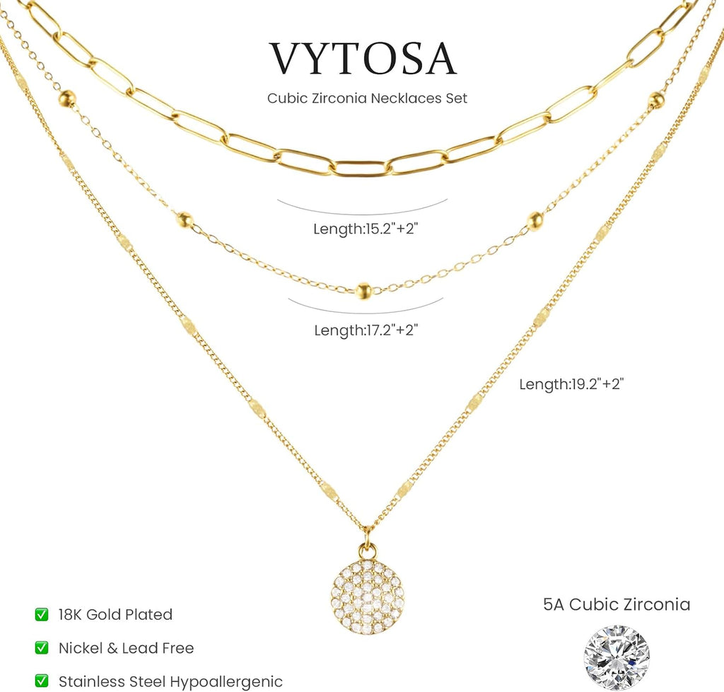 Layered Gold Necklace Stack for Women, 18K Gold Plated