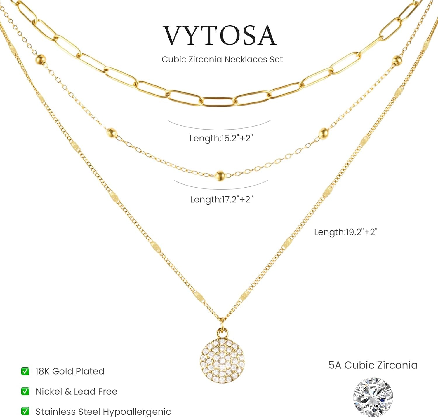 Layered Gold Necklace Stack for Women, 18K Gold Plated
