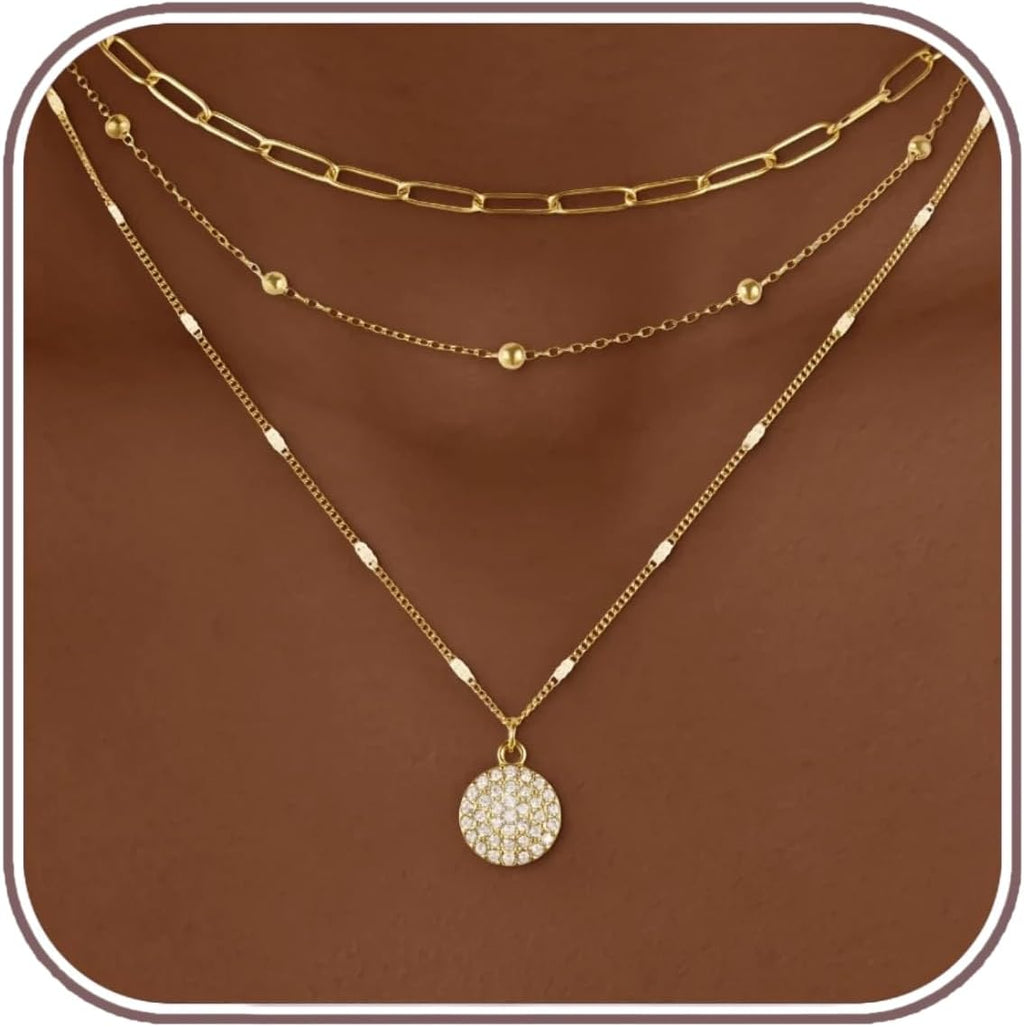 Layered Gold Necklace Stack for Women, 18K Gold Plated