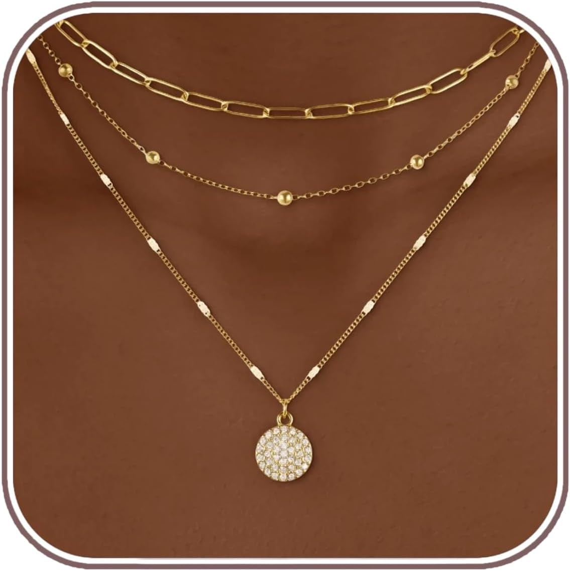Layered Gold Necklace Stack for Women, 18K Gold Plated