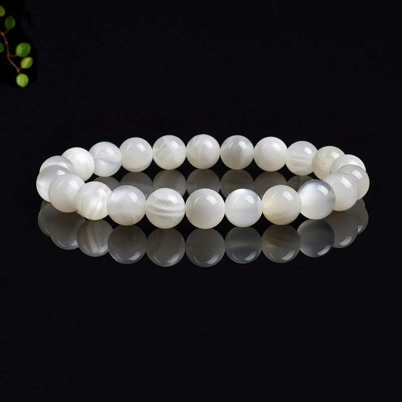 Natural White Moonstone Bead Bracelet, 8Mm Celestial Gemstone Jewelry
