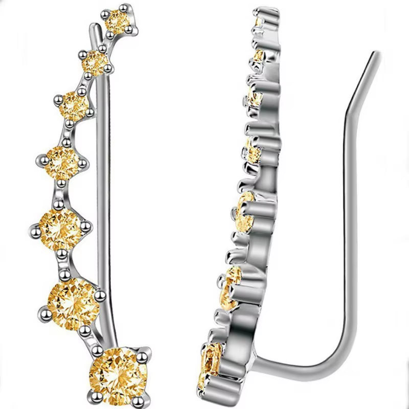 Gold Rhinestone Ear Clip Earrings, Elegant Gem Earrings