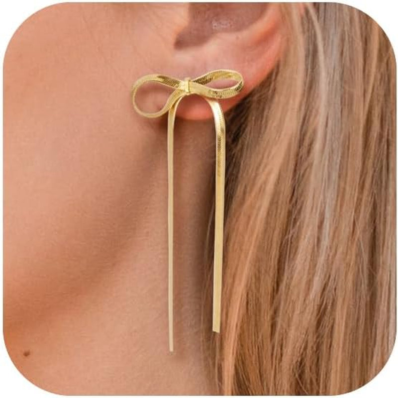 18K Gold Plated Bow Dangle Earrings