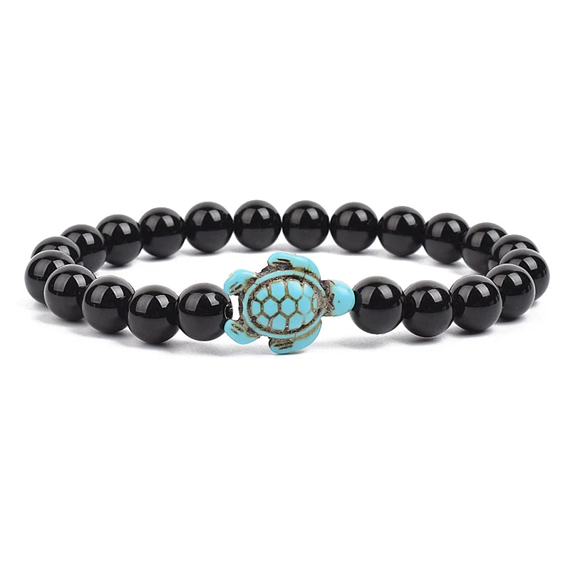 8Mm Sea Turtle Turquoise Bead Bracelet, Boho Beach Jewelry