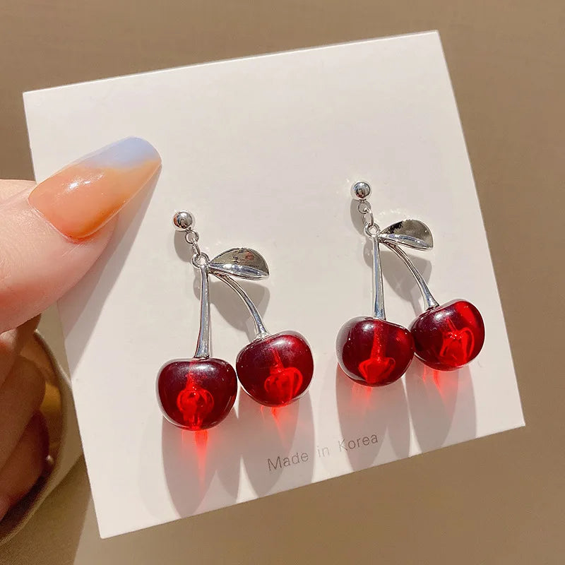 Cherry Charm Pendant Earrings, Fruit Jewelry