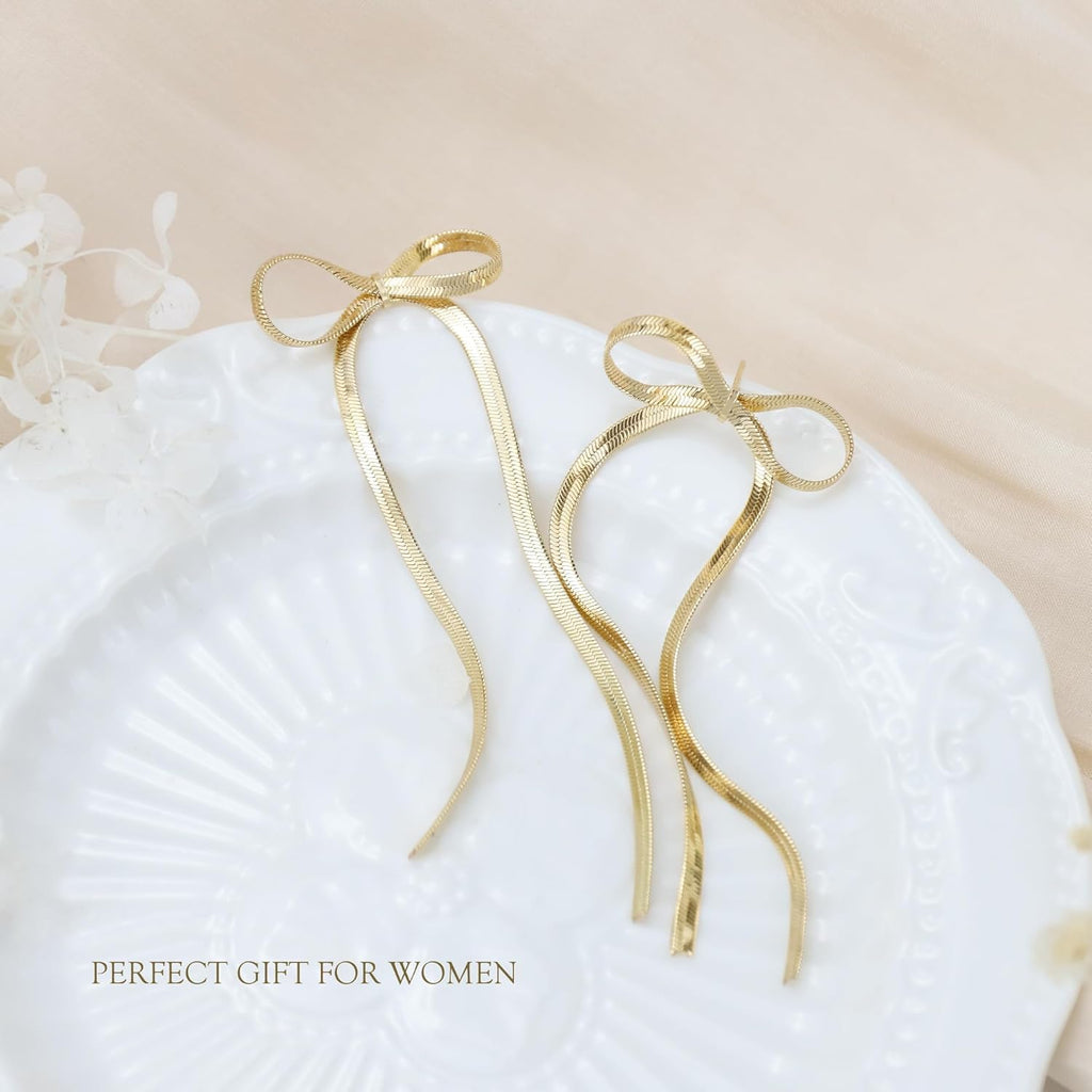 18K Gold Plated Bow Dangle Earrings