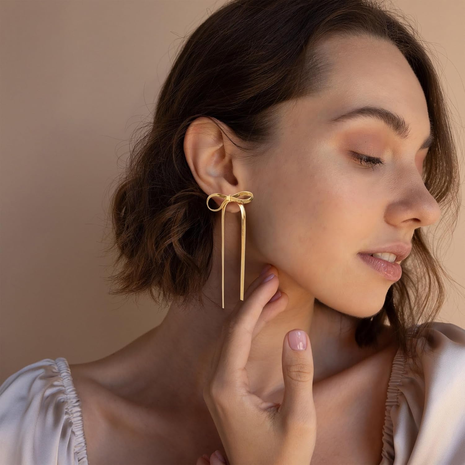 18K Gold Plated Bow Dangle Earrings
