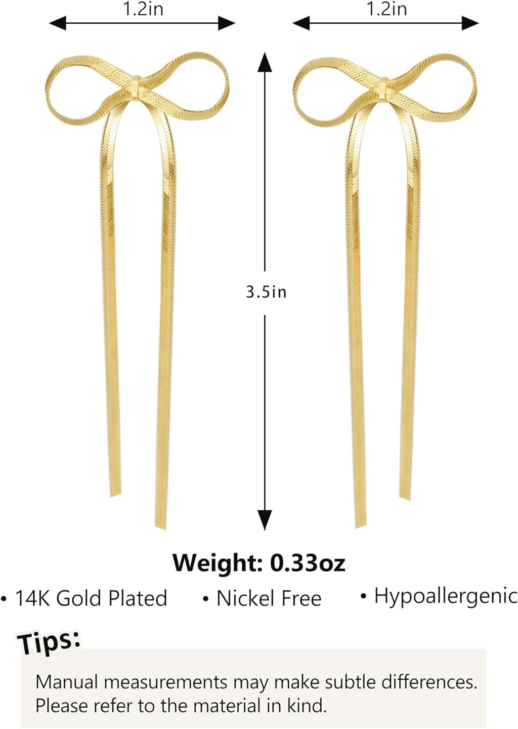 18K Gold Plated Bow Dangle Earrings