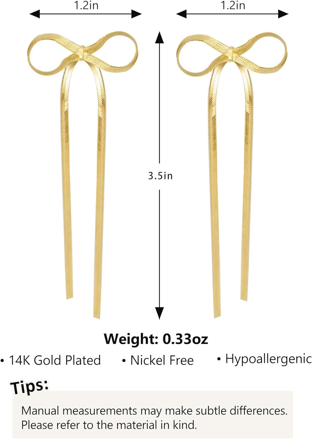 18K Gold Plated Bow Dangle Earrings