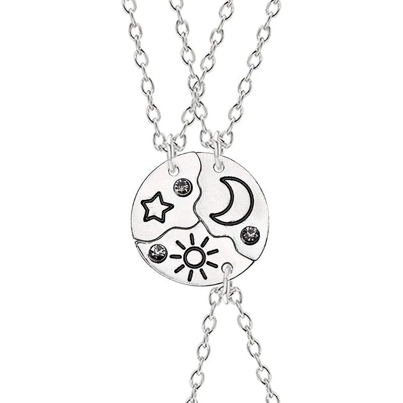 Trendy Sun Moon Star Cloud Charm Friendship Necklace Set